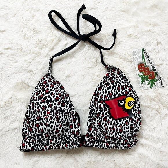 University of Louisville Cardinals Red Black White Cheetah Print Bikini‎ Top NWT - Picture 1 of 4